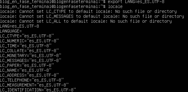 export LANG=es_ES.UTF-8 export LANG=es_ES.UTF-8